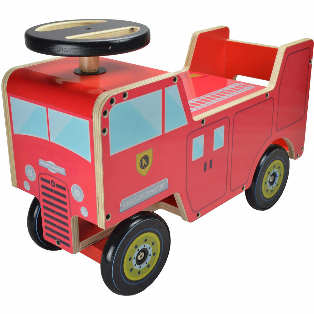 Kiddimoto Wooden Fire Engine Ride On Toy
